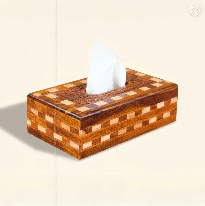 Wooden Tissue Box Tukri Design | Rustic Handmade