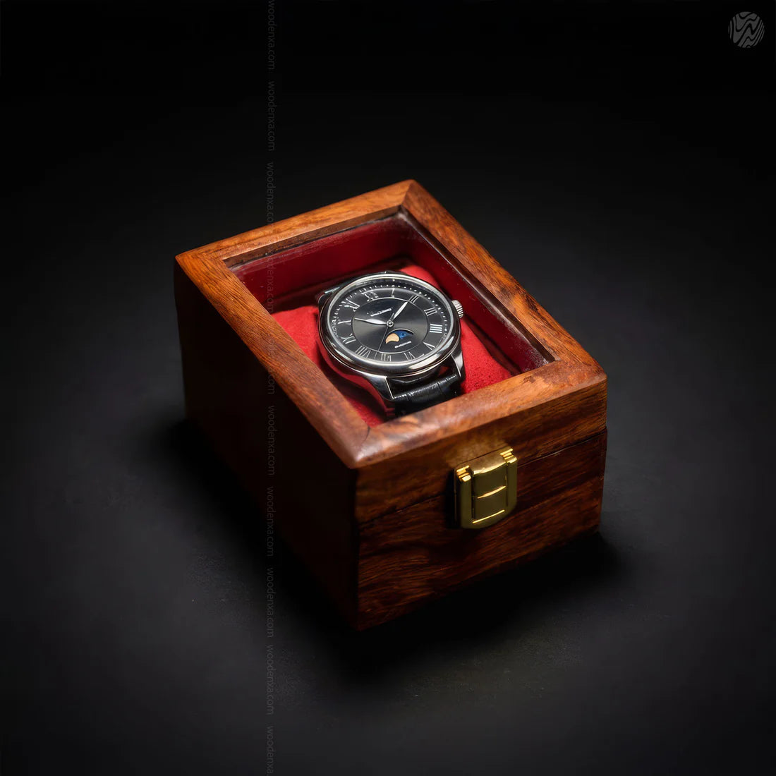 1 Wooden Watch Box with Glass Top & Golden Button | Handmade Sheesham Wood by Signature Craft