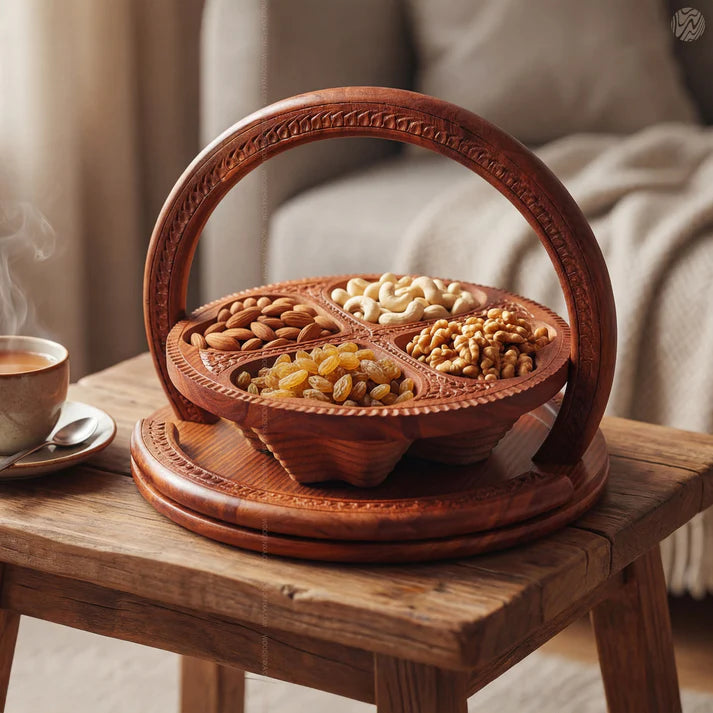 Wooden Dry Fruit Serving Basket Tray