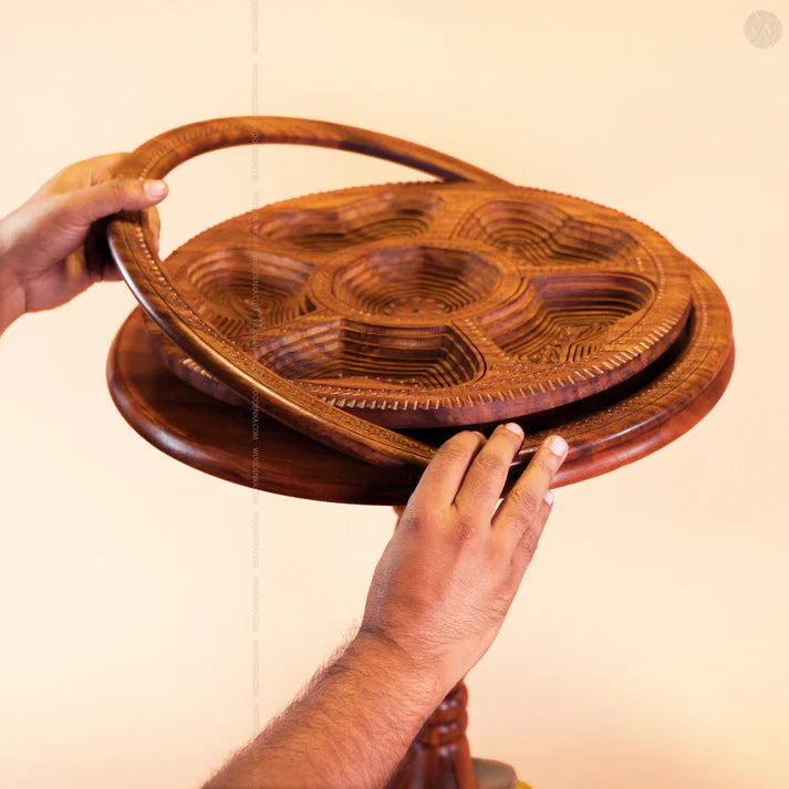 Dry Fruit Wooden Table with Foldable Basket | Handmade