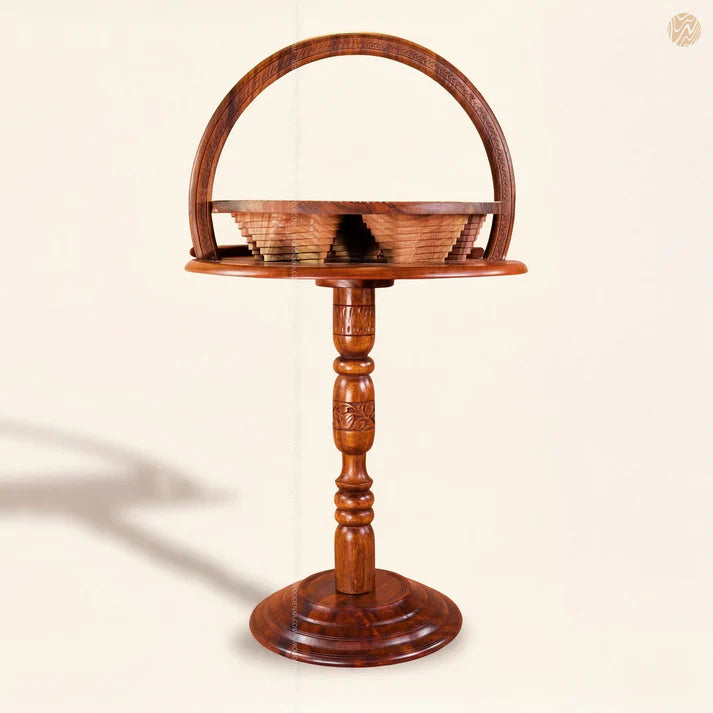 Dry Fruit Wooden Table with Foldable Basket | Handmade