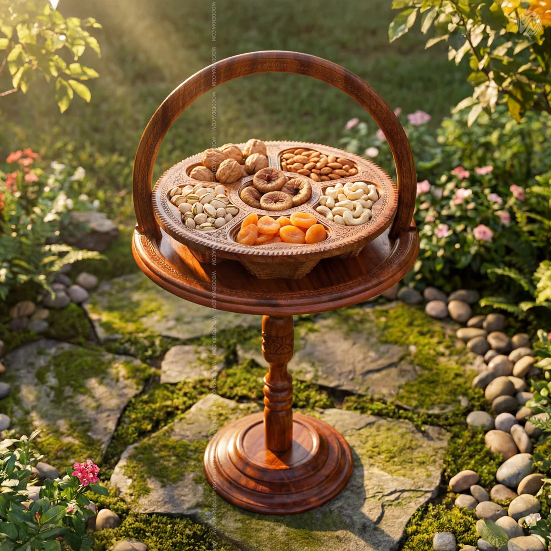 Dry Fruit Wooden Table with Foldable Basket | Handmade