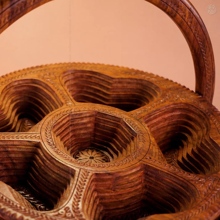 Dry Fruit Wooden Table with Foldable Basket | Handmade