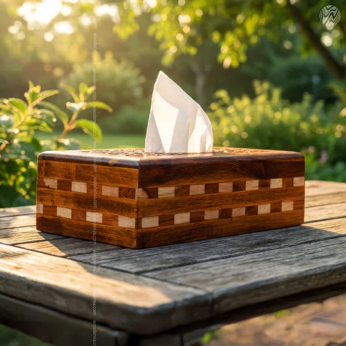 Wooden Tissue Box Tukri Design | Rustic Handmade
