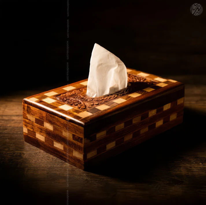 Wooden Tissue Box Tukri Design | Rustic Handmade