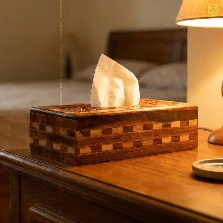 Wooden Tissue Box Tukri Design | Rustic Handmade