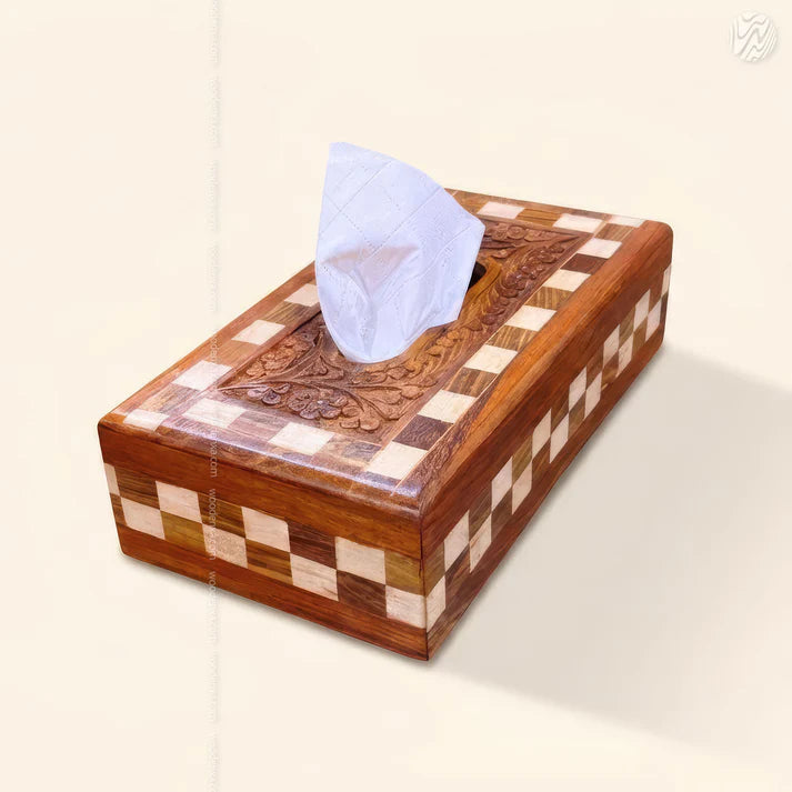 Wooden Tissue Box Tukri Design | Rustic Handmade