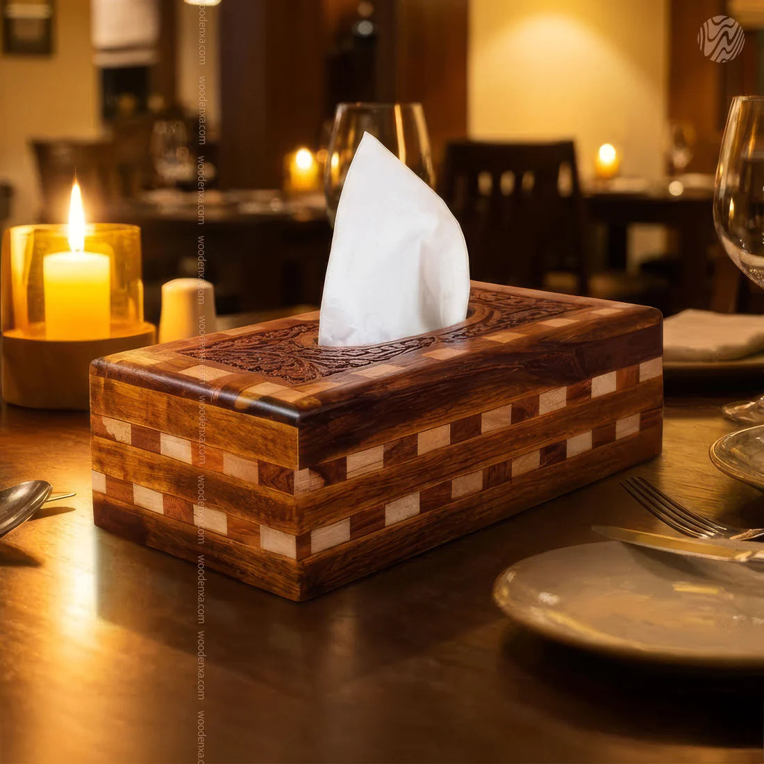 Wooden Tissue Box Tukri Design | Rustic Handmade